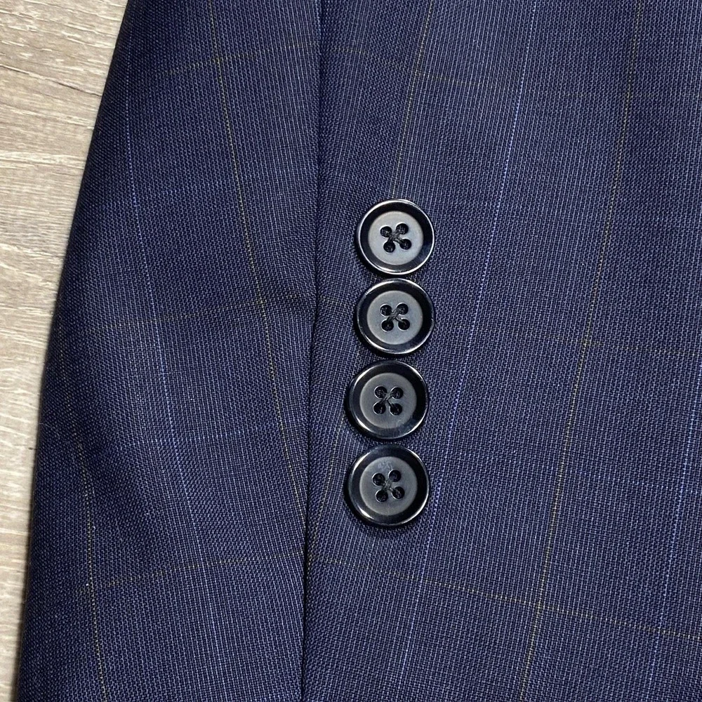 Vintage Samuelsohn Blazer Mens 37‎ Regular Navy Wool Windowpane Sport Coat 90s